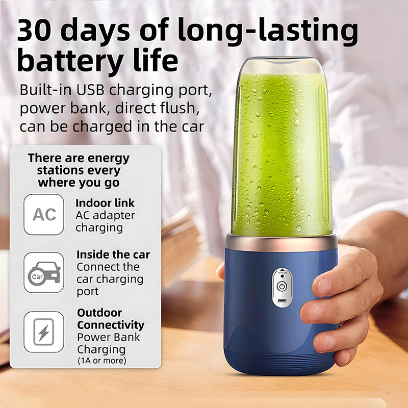 Portable Electric Juicer Blender – Small Household Smoothie Maker with Double Cups & Lids, Rechargeable Mini Juice Machine