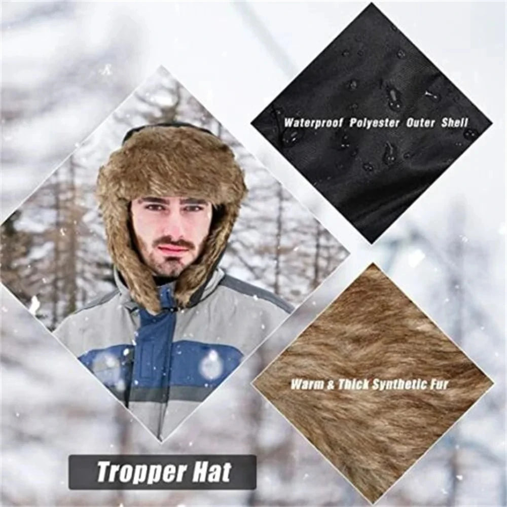 Men’s Winter Trapper Aviator Hat – Waterproof Bomber Cap with Earflap Ear Protection, Warm Fur-Lined Ski Hat