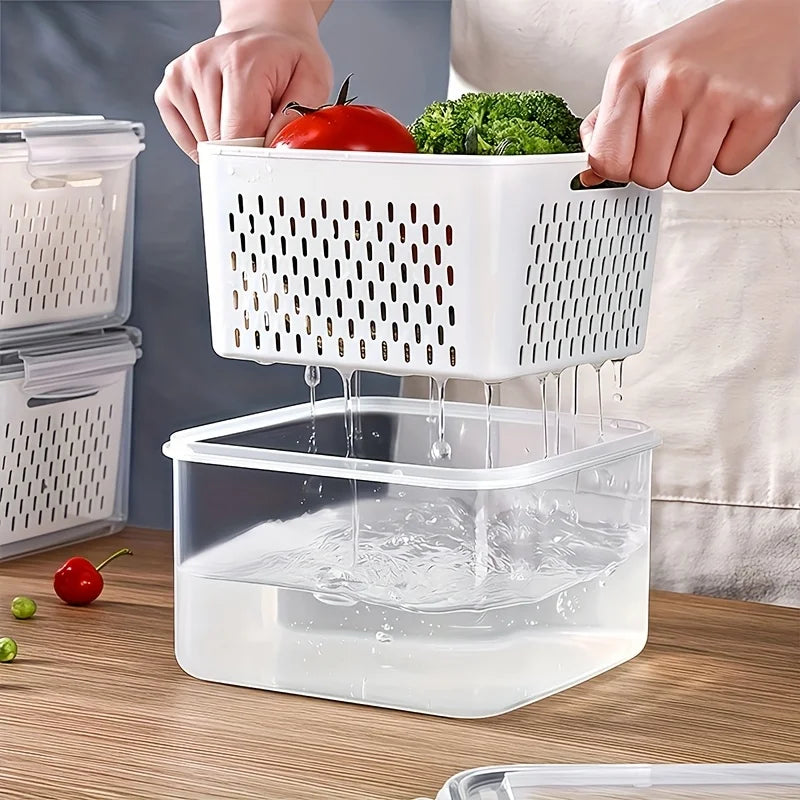 3-Pack Produce Storage Containers for Fridge – 4-in-1 Fruit & Vegetable Bins with Lids and Removable Colanders, Leakproof Fresh Keeper Organizer Set