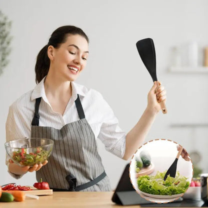 Heat-Resistant Silicone Cooking Spatula with Wooden Handle – Non-Stick, Food-Grade, Ergonomic Kitchen Tool for Stirring, Mixing & Baking